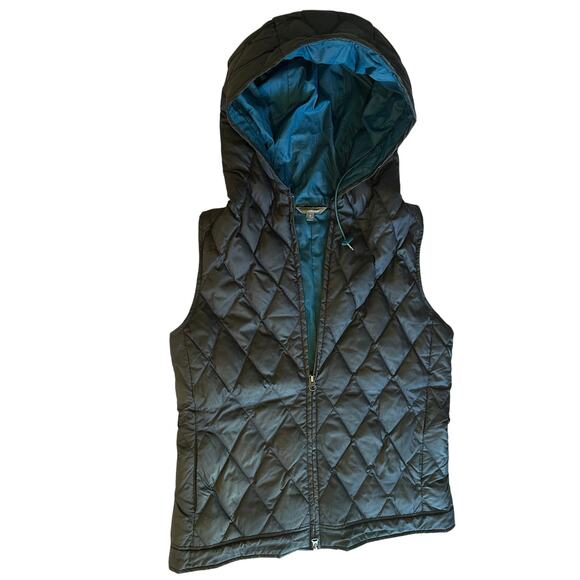 LL Bean Signature Quilted Down Puffer Vest Womens M Hooded blue Layer Outdoors - Picture 1 of 7